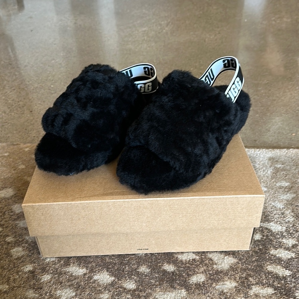 Black Lamb Fur Ugg Slippers